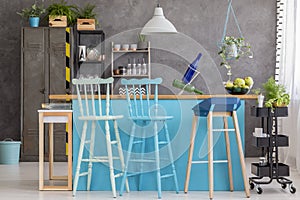 Dining room with gray wall