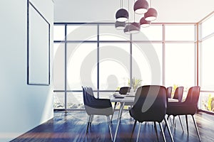 Dining room, gray chairs, side toned