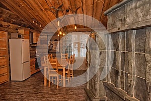 Dining room interior of a wooden house