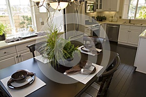 Dining room and kitchen.