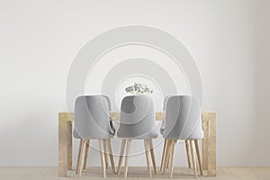 Dining room and kitchen copy space on white background, front view,dining table set,wooden table on wooden floor,Home interior.