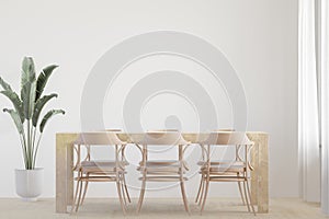 Dining room and kitchen copy space on white background, front view,dining table set,wooden table on wooden floor,Home interior.