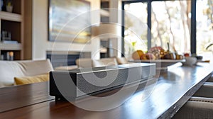 In the dining room a modern soundbar blends seamlessly with the contemporary decor perfect for entertaining guests with