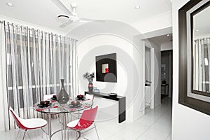 A dining room in new luxury home