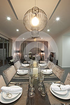 A dining room in new luxury home