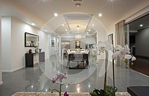 A dining room in new luxury home