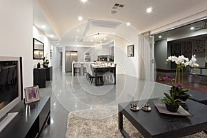 A dining room in new luxury home