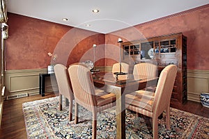 Dining room with orange walls