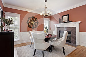 Dining room with orange walls