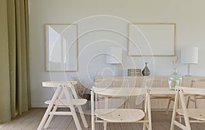 The dining room is simple and clean.3d rendering