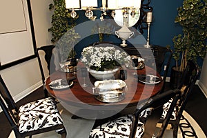 Dining room table with decor.