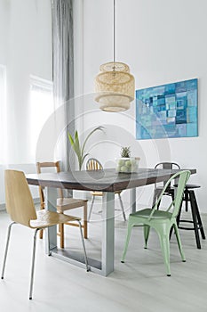 Dining room with trendy lamp