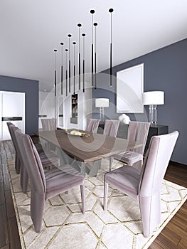 Dining set in modern luxury brown dining room