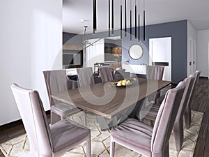 Dining set in modern luxury brown dining room