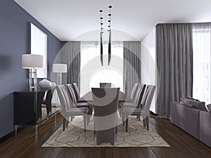 Dining set in modern luxury brown dining room