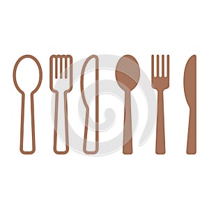 Dining silverware flat icon set with spoon, knife and fork