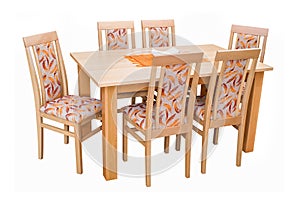 Dining table and chairs isolated on white with clipping path