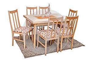 Dining table and chairs isolated on white with clipping path