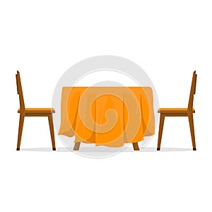 Dining table and chairs for two people. Vector illustration in flat style isolated on white background