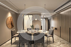 Dining Table and dining room of a single family residence interior design concept and decoration