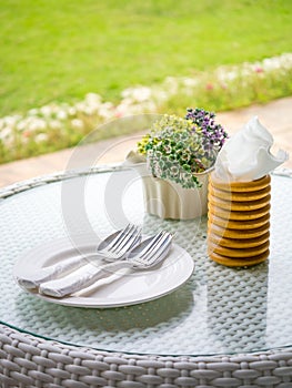 Dining table by the garden