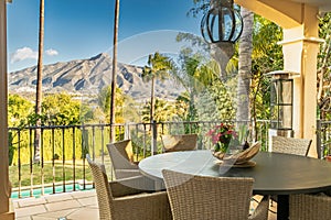 Dining table overlooking mountains in Marbella