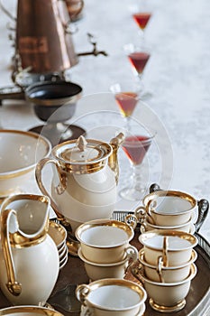 Dining table with Porcelain tea cup set