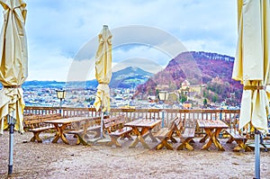 The dining terrace on Monchsberg hill, Salzburg, Austria