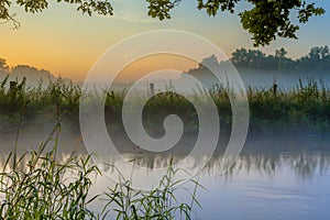 Dinkel River at foggy sunrise