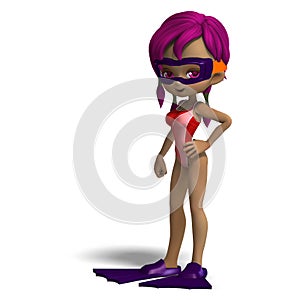 Dinky toon girl with diving goggles and