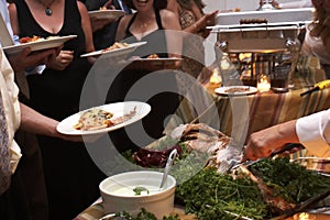 Dinner being served at a wedding