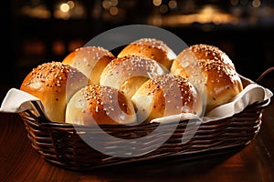 Dinner bread rolls in bread basket, traditional holiday home baked