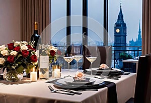 Dinner and elegant date in the home dining room for an event, significant event or occasion, aristocratic style,