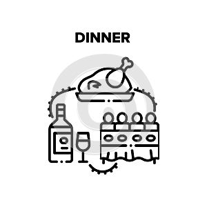 Dinner With Family At Table Vector Concept Color