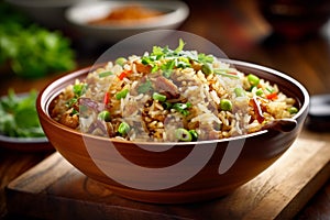 dinner food healthy rice asian fried meal eat rice vegetable chinese. Generative AI.