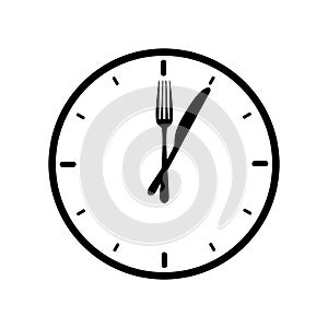 Dinner icon with with clock, knife and fork â€“ vector