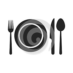 Dinner icon. Plate with fork, knife and spoon in modern design style for web site and mobile app