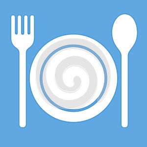 Dinner icon. Plate, fork and spoon. Vector sign