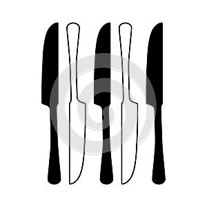 Dinner knives silhouette and outline illustration
