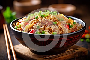 dinner meal healthy food eat chinese fried vegetable rice rice asian. Generative AI.