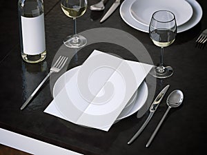 Dinner menu on the white plate. 3d rendering