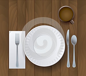 Dinner Placesetting on Wooden Background Illustration