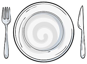 Dinner Plate Fork Knife Dining Place Setting Tableware Hand Drawn Art