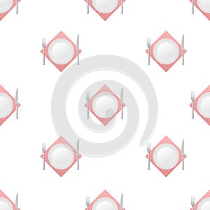 Dinner plate, knife and fork pattern. Vector stock illustration.