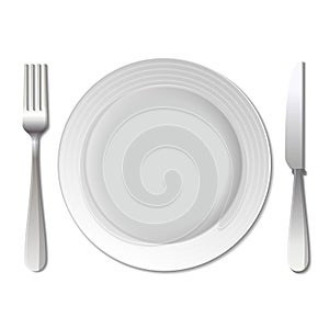 Dinner plate, knife and fork. Vector.