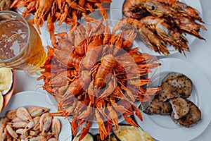 Dinner with seafood and beer for Oktoberfest