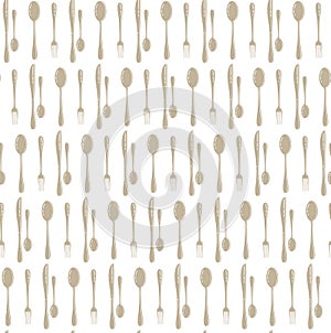 Dinner set seamless pattern. Spoons and forks background. Modern background for menu design. Restaurant, cafe seamless texture