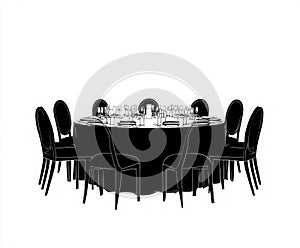 dinner silhouette , black and white illustration isolated on white background