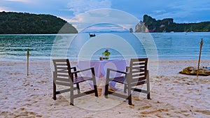 Dinner table on the beach Loh Dalum Beach Koh Phi Phi Don Island Thailand