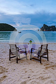 Dinner table on the beach Loh Dalum Beach Koh Phi Phi Don Island Thailand